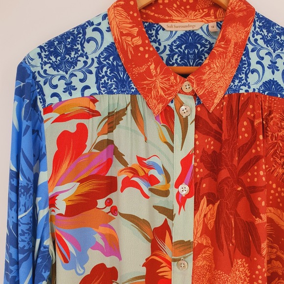 Soft Surroundings Hermosa Patchwork Floral Button Down Long Sleeve Blouse Sz 1X - Picture 4 of 11